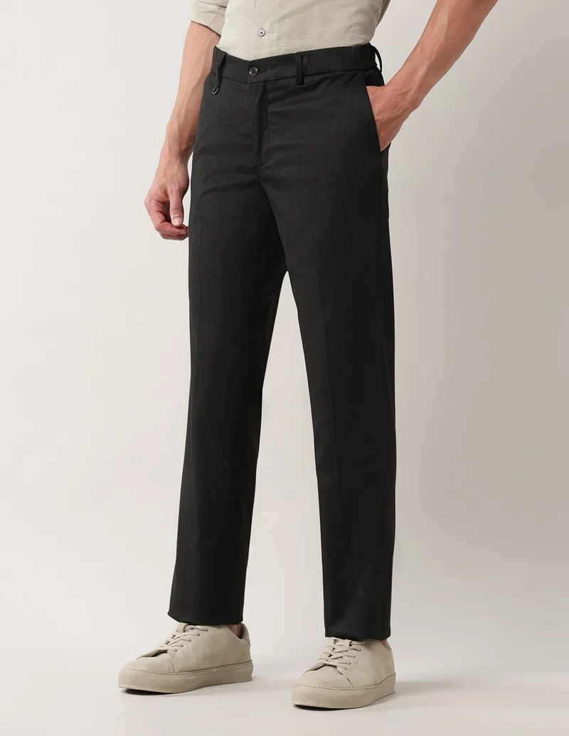 Arrow Dark Brown Mid Rise Dobby Trousers for Men | Best Price UAE