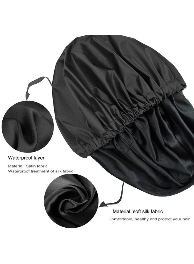 Amamba Lined Shower Capdouble Layer Satin Fabricadjustable Size Washable & Breathablewaterproof，Reusablehair Shower Cap For Womenblack - Image 3