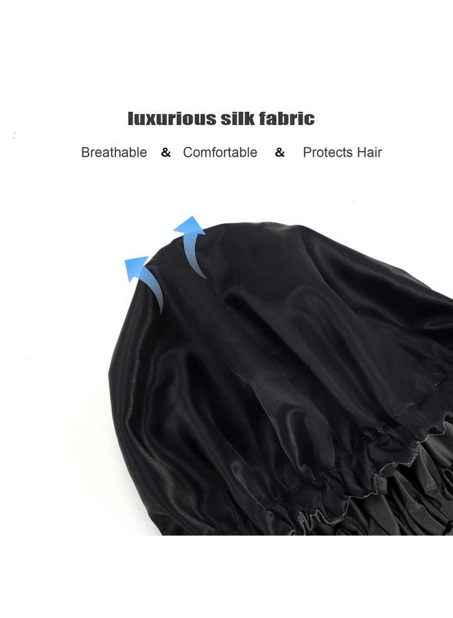 Amamba Lined Shower Capdouble Layer Satin Fabricadjustable Size Washable & Breathablewaterproof，Reusablehair Shower Cap For Womenblack - Image 4
