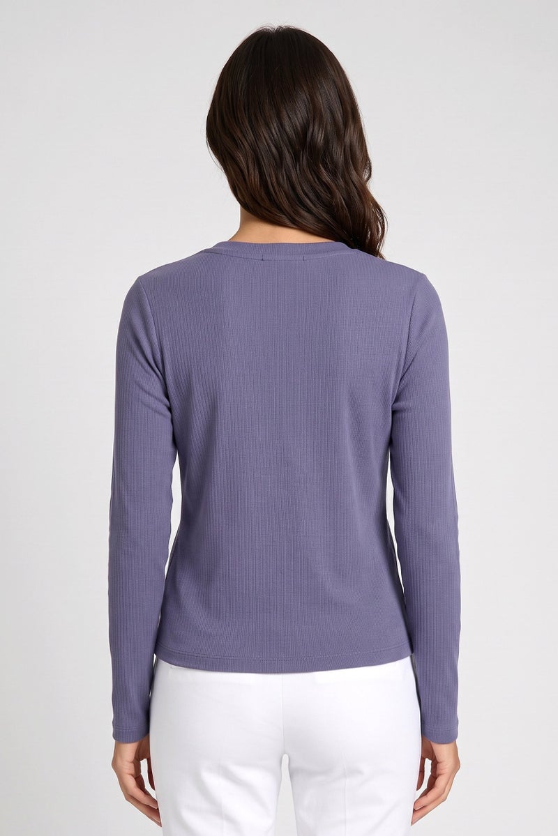 Threadbare Women Ribbed Round Neck Long Sleeve Cardigan, Blue - Image 4