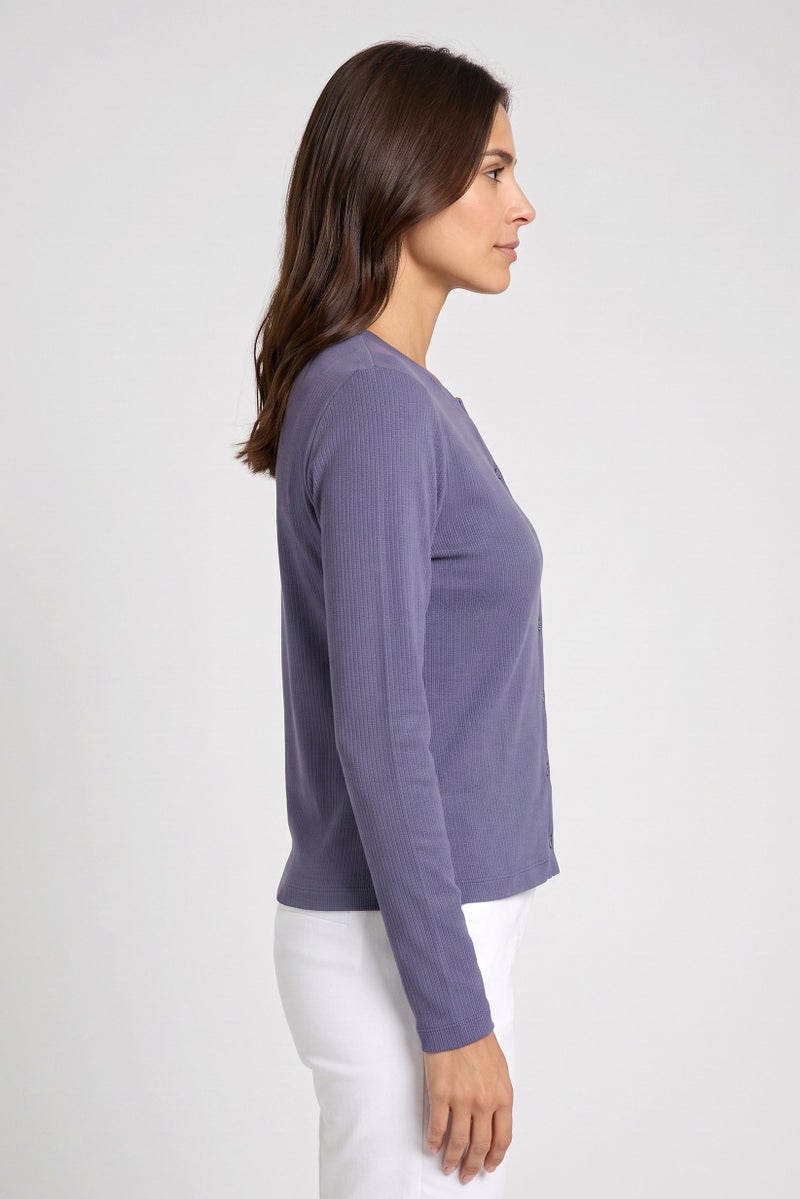 Threadbare Women Ribbed Round Neck Long Sleeve Cardigan, Blue - Image 3