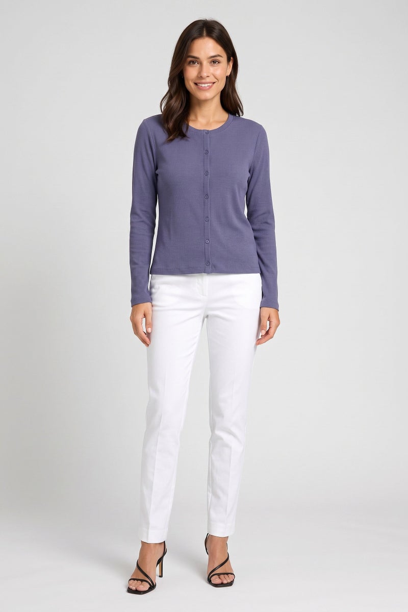 Threadbare Women Ribbed Round Neck Long Sleeve Cardigan, Blue - Image 2