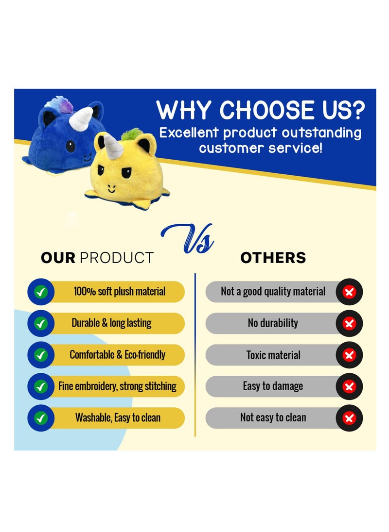 KASTWAVE Reversible Teddy Cat Plushie Toys Mood Plush Toys Stuffed Animal Lovely Plushies Gifts for Girls, Boys and Adults (Dark Blue & Yellow)  - Image 3