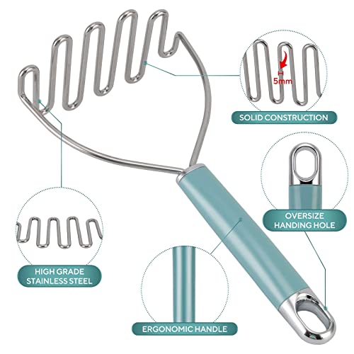 BEIYANA BEIYA Potato Masher, Premium Masher Kitchen Tool, Heavy Duty Potato Masher Stainless Steel, Metal Wire Mashed Potatoes Masher for Mashing Avocado, Bean, Vegetables, Food, Dishwasher Safe- Aqua Sky - Image 2