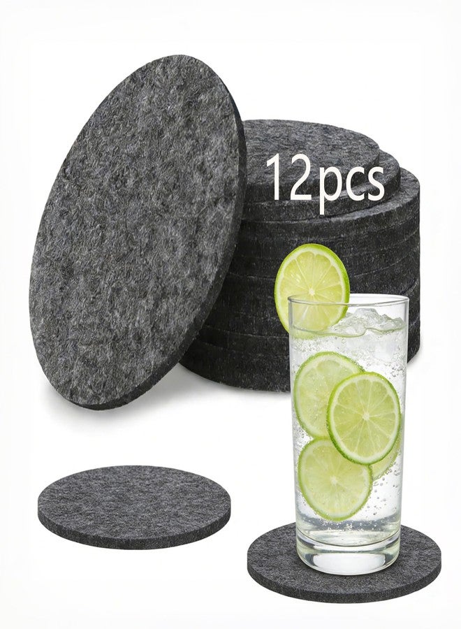 Anpuimult 12 Pcs Grey Felt Coasters, Round Absorbent Felt Drink Coasters for Home Coffee Tabletop Decor Protection - Image 1