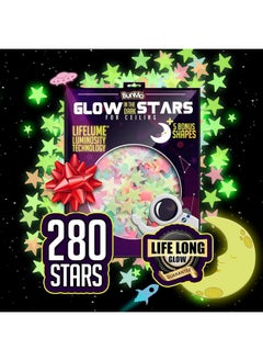BUNMO BUNMO 280pcs Glow in The Dark Stars for Ceiling - Stocking Stuffers for Toddlers 3+ - Stocking Stuffers for Kids - Longlasting Glow in The Dark Stars for Ceiling Strong Glow  - Image 1
