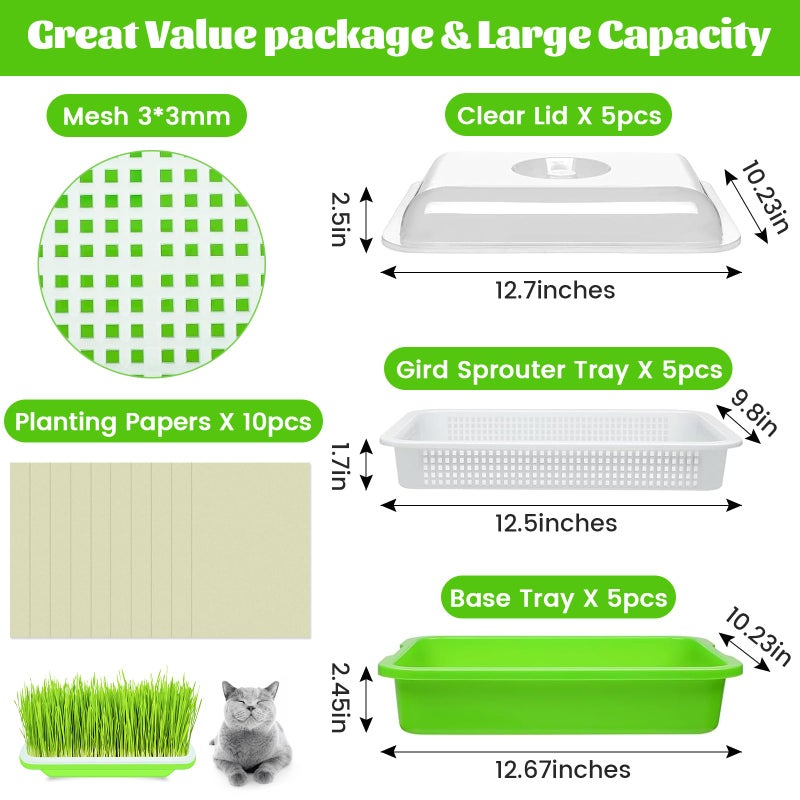 Legigo 5 Pack Seed Sprouter Trays with Lids- Soil-Free Cultivation Germination Tray, BPA Free Micro Greens Growing Trays Seed Sprouting Trays Kit with Germinating Paper for Wheatgrass, Beans and More - Image 2