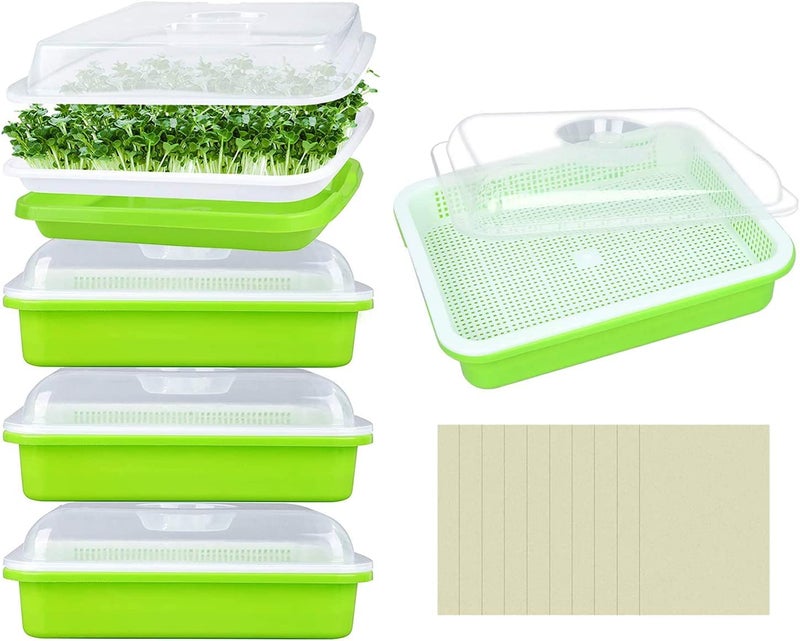 Legigo 5 Pack Seed Sprouter Trays with Lids- Soil-Free Cultivation Germination Tray, BPA Free Micro Greens Growing Trays Seed Sprouting Trays Kit with Germinating Paper for Wheatgrass, Beans and More - Image 1