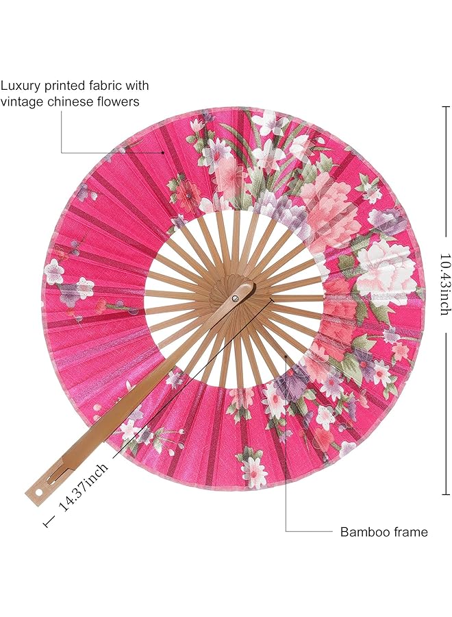 erorex Floral Folding Hand Fan Vintage Handheld Lace Folding Fan With Different Patterns Fabric Folding Fan For Wedding Dancing Party Chinese Rose Round Fan - Image 5