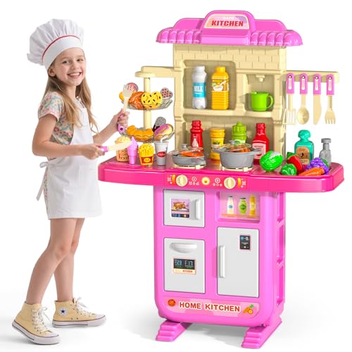 MSKOLER Play Kitchen Playset Girls Kitchen Toys for Ages 26 48 with Light Sound and Spraying Sink Toy Accessories Cooking Stoves Pretend Food for Toddlers 13 35 - Image 1
