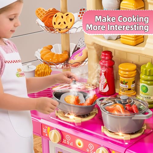MSKOLER Play Kitchen Playset Girls Kitchen Toys for Ages 26 48 with Light Sound and Spraying Sink Toy Accessories Cooking Stoves Pretend Food for Toddlers 13 35 - Image 5