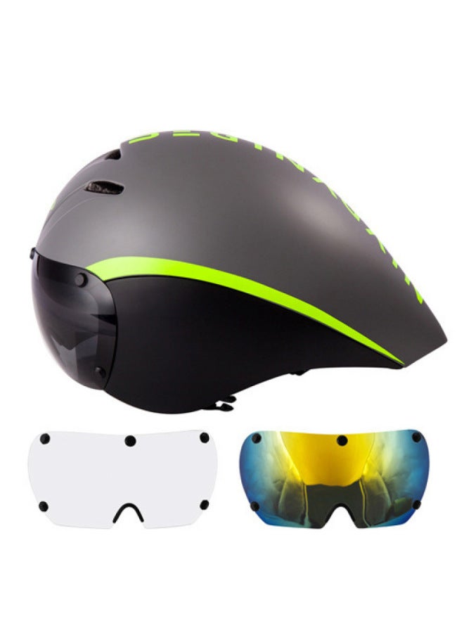 Gray Green Plus Lenses Windshield Helmet Detachable Road Mountain Three-color Lens Selection Bicycle Helmet New Style Supports