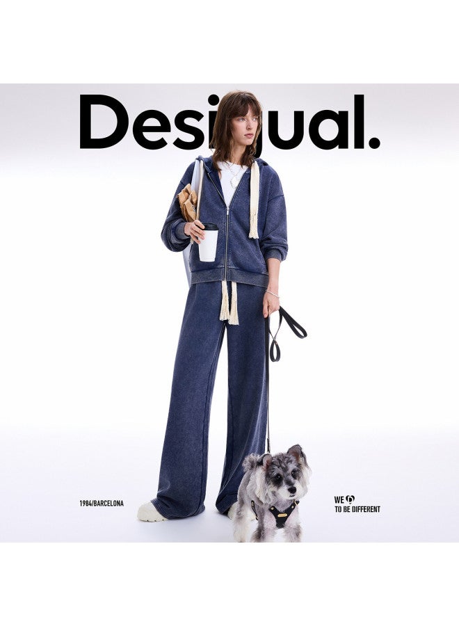 DESIGUAL 25 Autumn/Winter New Washed Color-Block Triangle Stitch Embroidered Women'S Casual Pants - Image 3