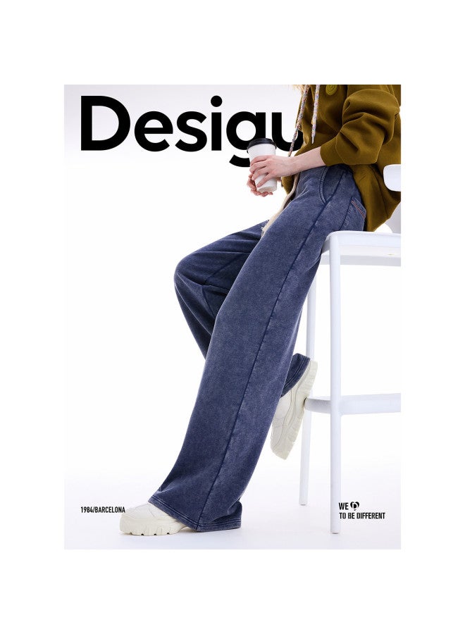 DESIGUAL 25 Autumn/Winter New Washed Color-Block Triangle Stitch Embroidered Women'S Casual Pants - Image 4