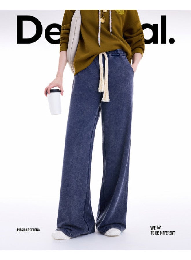 DESIGUAL 25 Autumn/Winter New Washed Color-Block Triangle Stitch Embroidered Women'S Casual Pants - Image 1