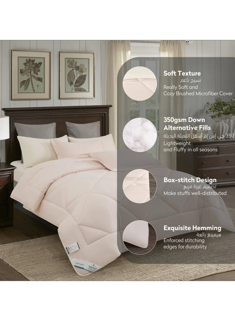 Donetella Comforter Set 4-Pcs Twin Size All Season Reversible Diamond Quilted Bed Fits(140X200 cm) With 350 GSM Down Alternative Filling, Ivory