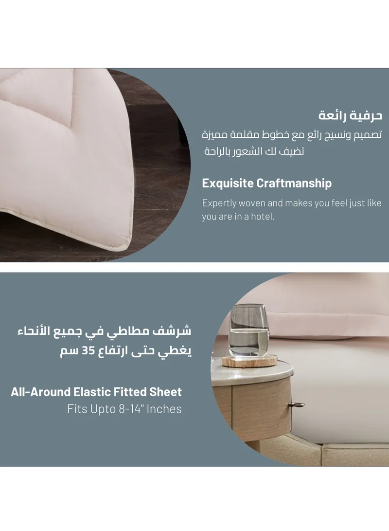 Donetella Comforter Set 4-Pcs Twin Size All Season Reversible Diamond Quilted Bed Fits(140X200 cm) With 350 GSM Down Alternative Filling, Ivory