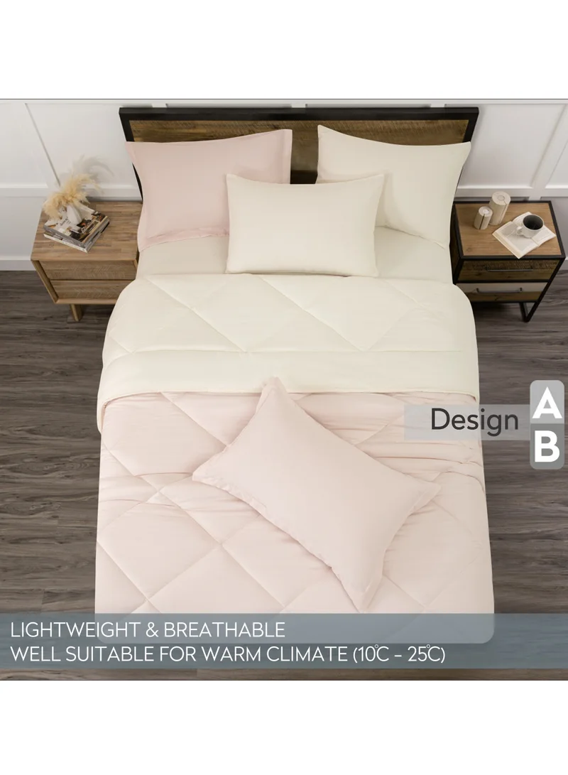 Donetella Comforter Set 4-Pcs Twin Size All Season Reversible Diamond Quilted Bed Fits(140X200 cm) With 350 GSM Down Alternative Filling, Ivory
