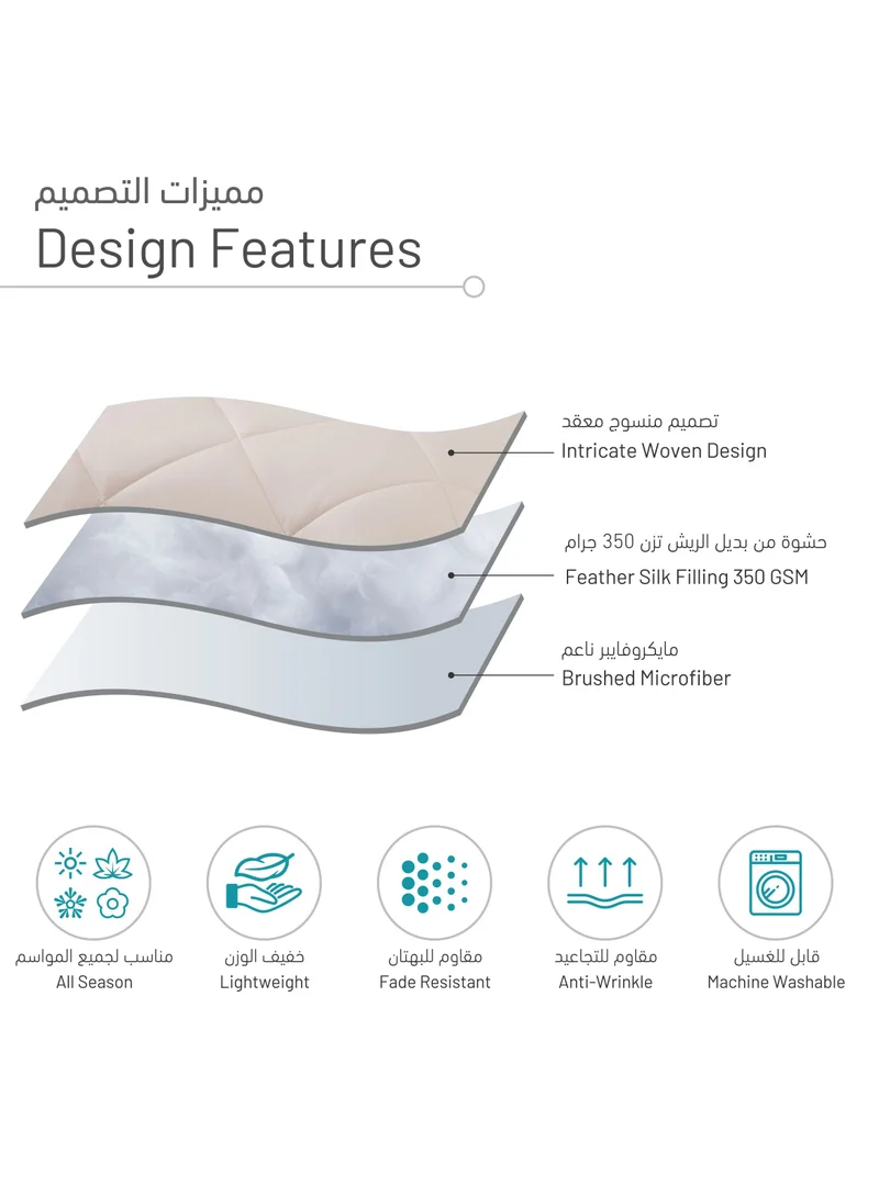 Donetella Comforter Set 4-Pcs Twin Size All Season Reversible Diamond Quilted Bed Fits(140X200 cm) With 350 GSM Down Alternative Filling, Ivory