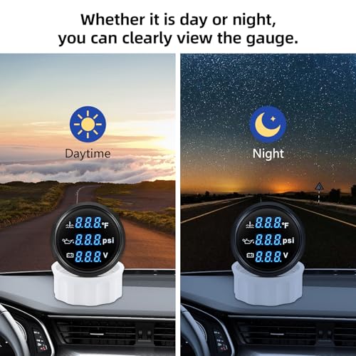 ARTILAURA Triple Gauge Set 3in1 (Oil Pressure+ Water Temperature + Voltmeter) 2" 52mm Blue Backlight AUTO Boat Gauge Kit with Sensor (Black) - Image 4
