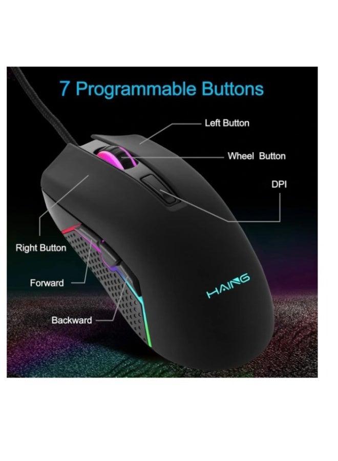 Haing فأرة ألعاب USB سلكية مذهلة - Image 3