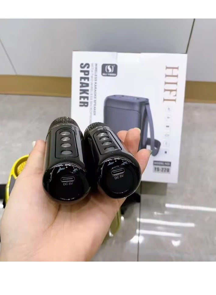 يس YS-220 مكبر صوت كاريوكي خارجي مزود بحزام كبير مع ميكروفون لاسلكي مزدوج UHF باللون الأسود  - Image 4