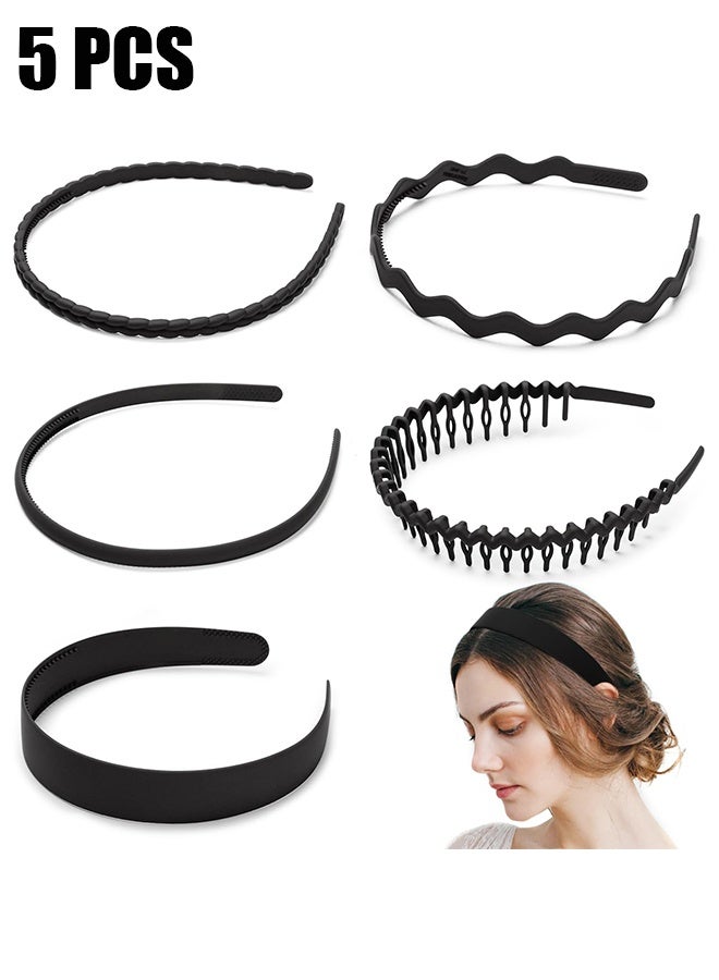 HY 5 Pcs Matte Headbands for Women, Fashion Non Slip Headbands with Teeth, Wide Hair band Hair Accessories for Women and Girls (Black) - Image 1