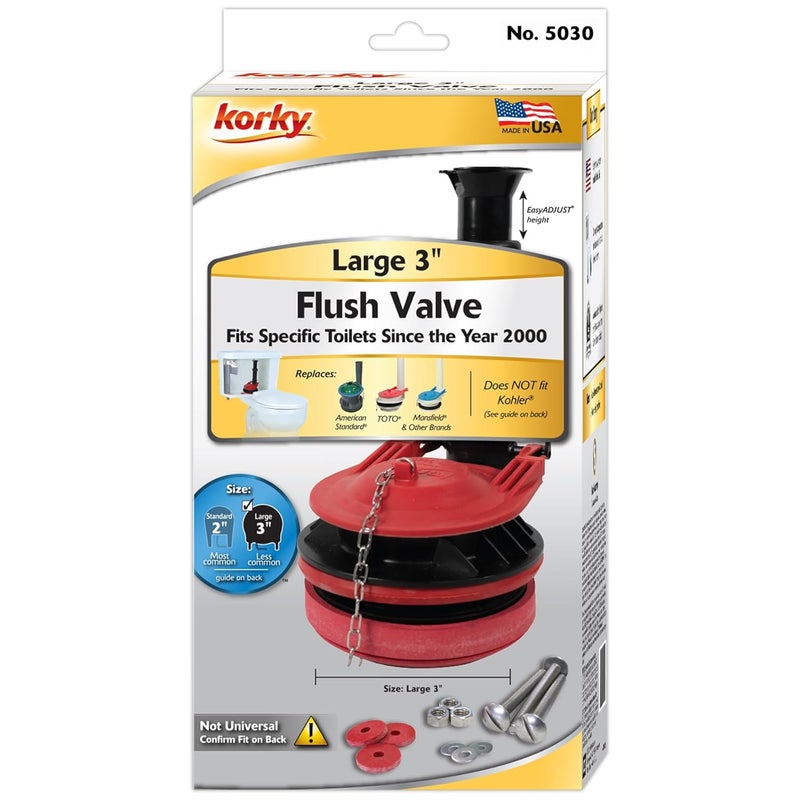 Korky Adjustable Large 3Inch Toilet Flush Valve and Tank to Bowl Gasket Kit Fits TOTO Mansfield American Standard and Other Brands Height Easily Adjusts for Easy Install Made in USA 5030 - Image 2