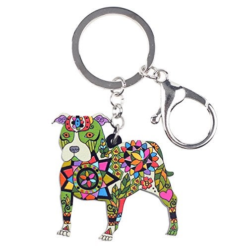 BONSNY Acrylic Pit Bull Dog Key Chains Keyrings for Women Gifts Teens Kids Car Purse Handbag Charm Jewelry (Green) - Image 1