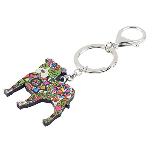 BONSNY Acrylic Pit Bull Dog Key Chains Keyrings for Women Gifts Teens Kids Car Purse Handbag Charm Jewelry (Green) - Image 2