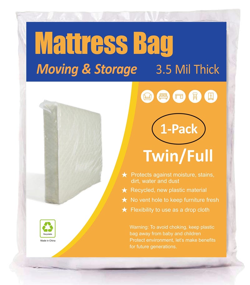 ComfortHome ComfortHome Mattress Bag for Moving and Storage Heavy Weight Fits Twin and Full Size Mattress 1 Pack Clear 