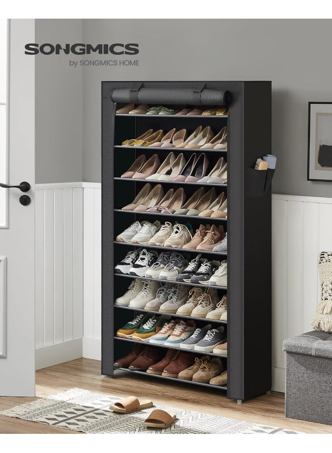 SONGMICS 10-Tier Shoes Rack with Dustproof Cover, 28 x 88 x 160 cm, Shoe Storage Cabinet, Shoe Organiser, Shoe Stand Holds 40-50 Pairs of Shoes, for Living Room, Hallway, Black - Image 2
