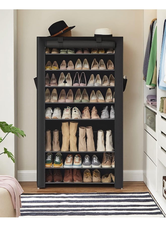 SONGMICS 10-Tier Shoes Rack with Dustproof Cover, 28 x 88 x 160 cm, Shoe Storage Cabinet, Shoe Organiser, Shoe Stand Holds 40-50 Pairs of Shoes, for Living Room, Hallway, Black - Image 4