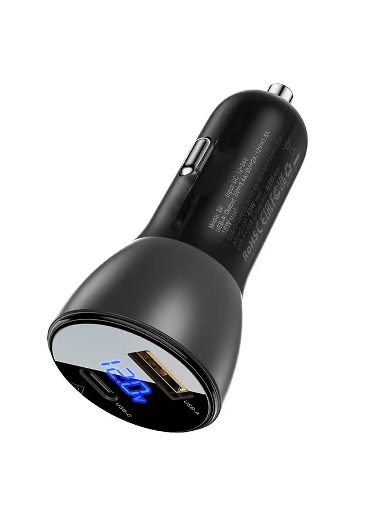 ACEFAST B6 metal Car Charger 63W USB-A+USB-C with Digital display - Image 2