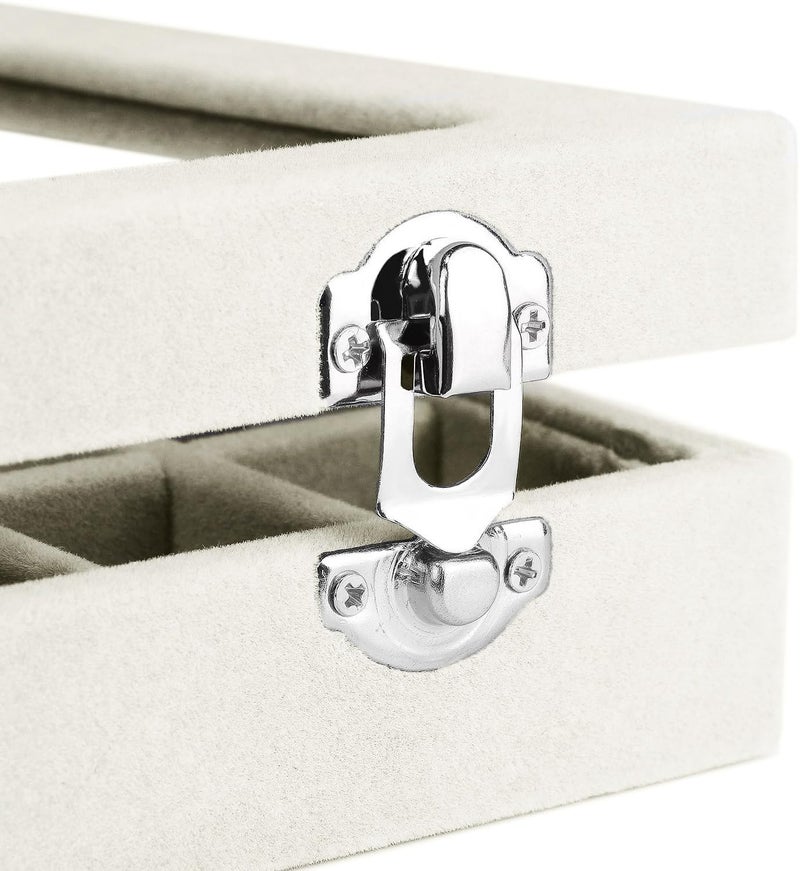 EONGOA Jewelry Box Rings Organizer Tray 7 Slots Velvet Jewelry Earring Storage Box With Transparent Lid Jewelry Display Case for Girls Women (Beige) - Image 4