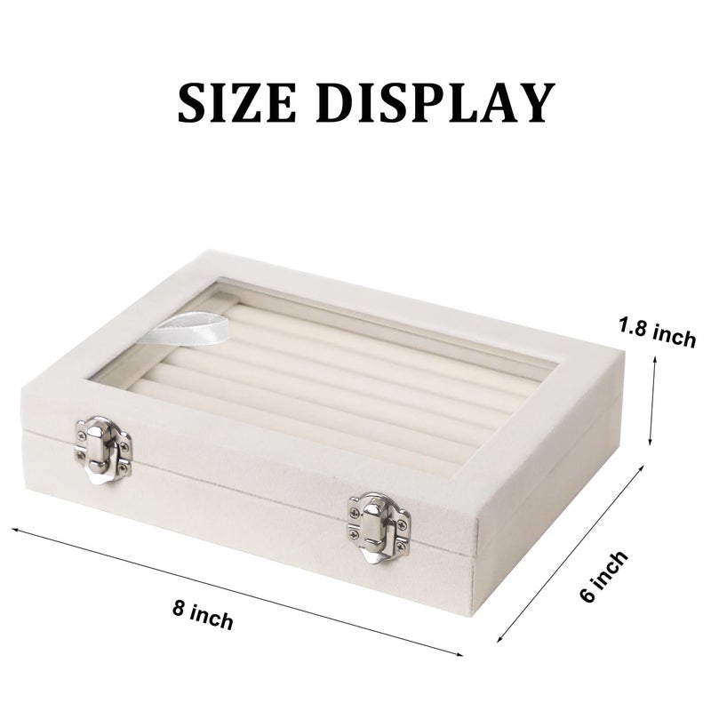 EONGOA Jewelry Box Rings Organizer Tray 7 Slots Velvet Jewelry Earring Storage Box With Transparent Lid Jewelry Display Case for Girls Women (Beige) - Image 2