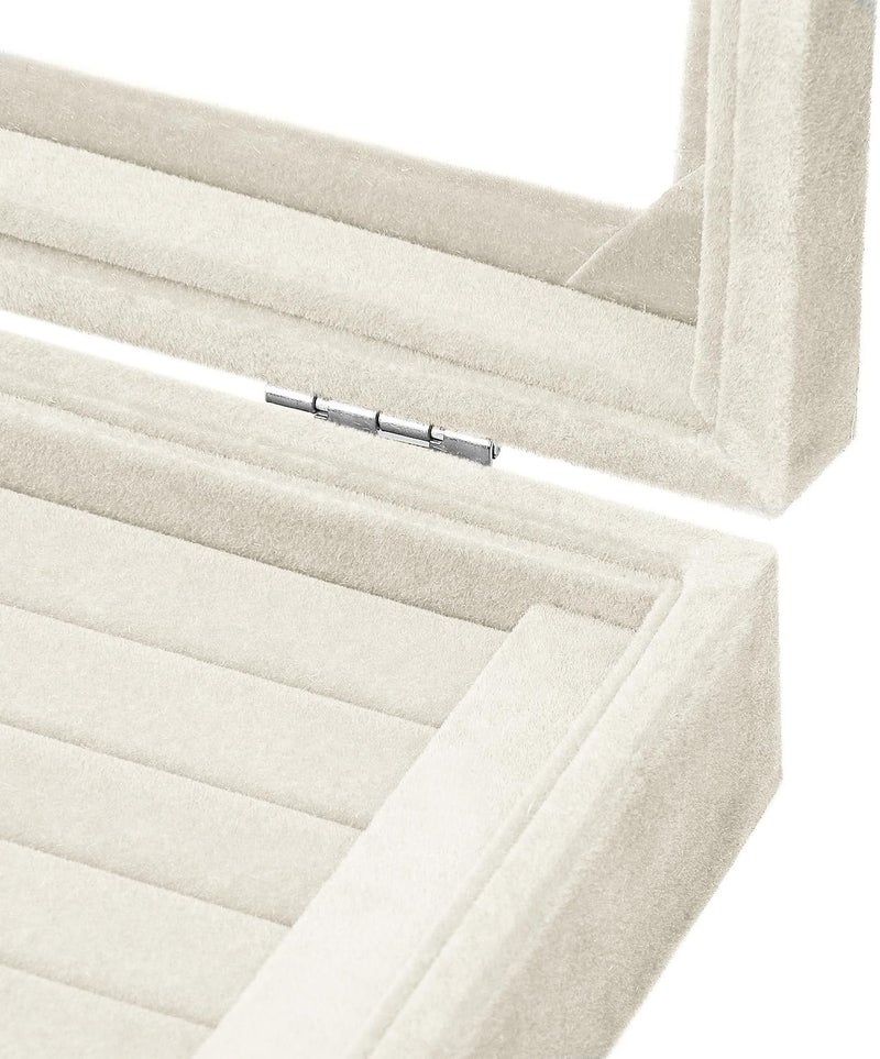 EONGOA Jewelry Box Rings Organizer Tray 7 Slots Velvet Jewelry Earring Storage Box With Transparent Lid Jewelry Display Case for Girls Women (Beige) - Image 5