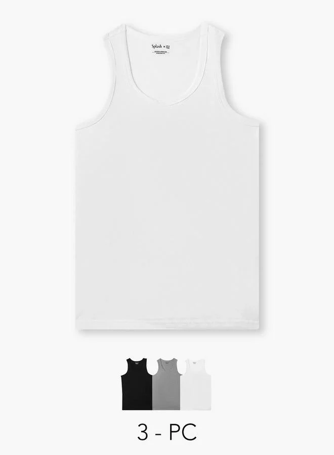 سبلاش فيڤ Men Ribbed Cotton Vest   Pack of 3