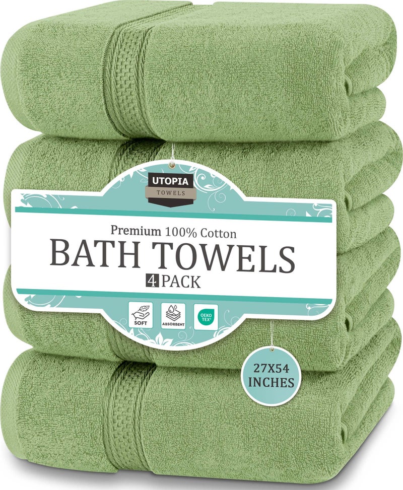 Utopia Towels 4 Pack Premium Bath Towels Set, 27 by 54 Inches, 100% Ring Spun Cotton 600GSM, Lightweight and Highly Absorbent Quick Drying Towels, Perfect for Daily Use, Sage Green - Image 1