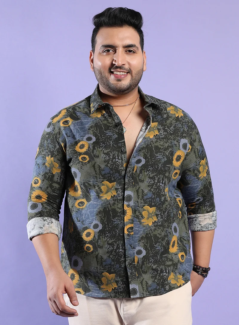 Instafab Plus Instafab Plus Men's Multicolour Botanical Abstract Shirt For Casual Wear | Spread Collar | Long Sleeve | Button Closure | Cotton Shirt Crafted With Comfort Fit For Everyday Wear