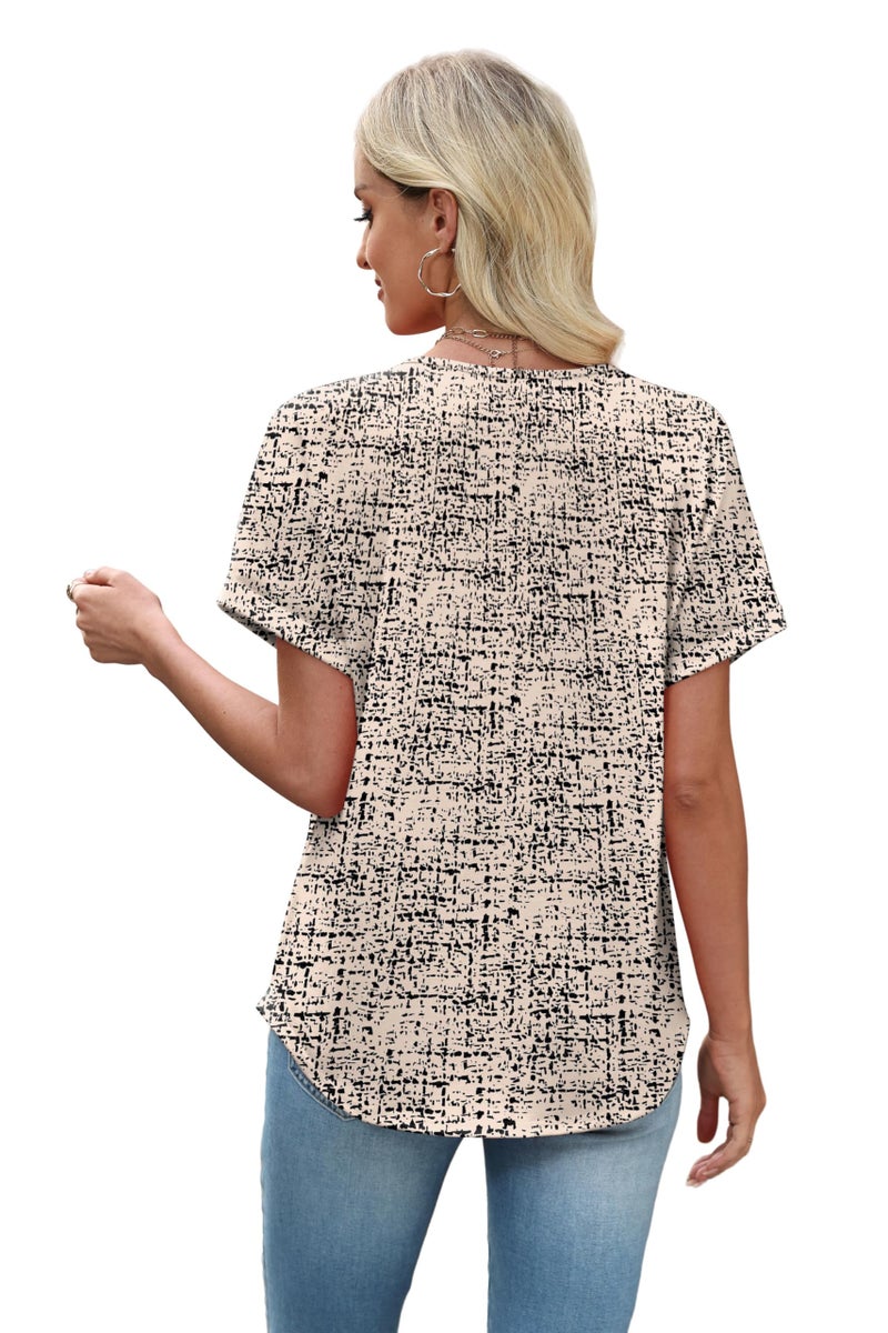 Sipaya Shirts for Women V Neck Tunic Tops for Women for Leggings Plus Size Women's Clothing to Hide Belly Fat Loose Fit Begie Print XL - Image 5