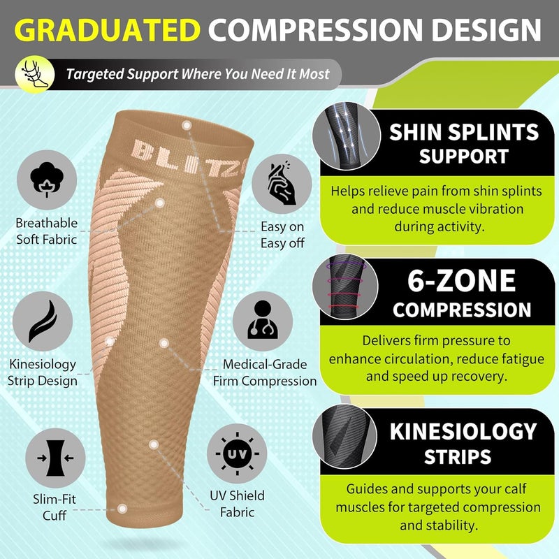 BLITZU Calf Sleeves (1 Pair) Power+ Compression Men and Women Performance Leg Guards. True Graduated Compression. Improves Circulation, Aids Muscle Recovery - Image 3