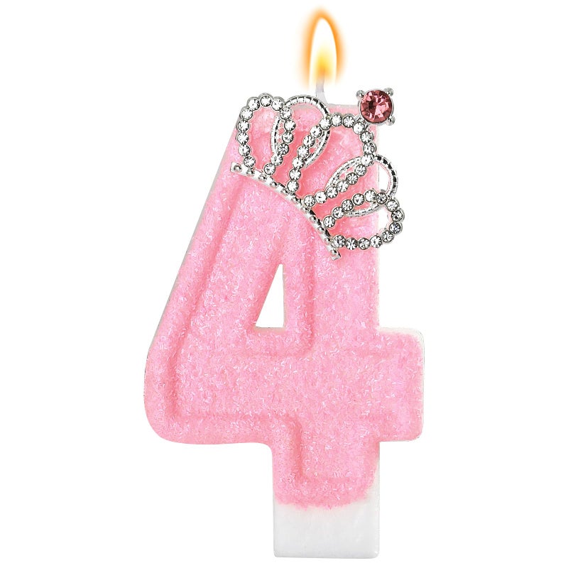 IDIJOLI Pink Birthday Candle Crown Number 4 Candles Cake Candle,Pink Birthday Cake Topper Cupcake Decorations Party Decor for Girls and Women Anniversary Celebrations Supplies Favors - Image 1