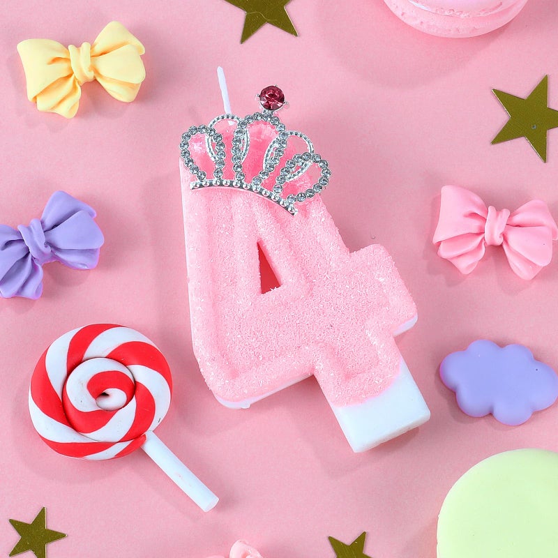 IDIJOLI Pink Birthday Candle Crown Number 4 Candles Cake Candle,Pink Birthday Cake Topper Cupcake Decorations Party Decor for Girls and Women Anniversary Celebrations Supplies Favors - Image 2