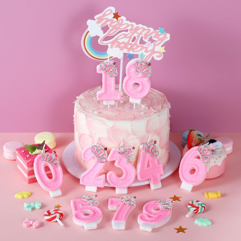 IDIJOLI Pink Birthday Candle Crown Number 4 Candles Cake Candle,Pink Birthday Cake Topper Cupcake Decorations Party Decor for Girls and Women Anniversary Celebrations Supplies Favors - Image 5