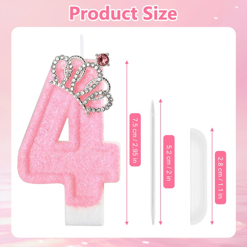 IDIJOLI Pink Birthday Candle Crown Number 4 Candles Cake Candle,Pink Birthday Cake Topper Cupcake Decorations Party Decor for Girls and Women Anniversary Celebrations Supplies Favors - Image 3