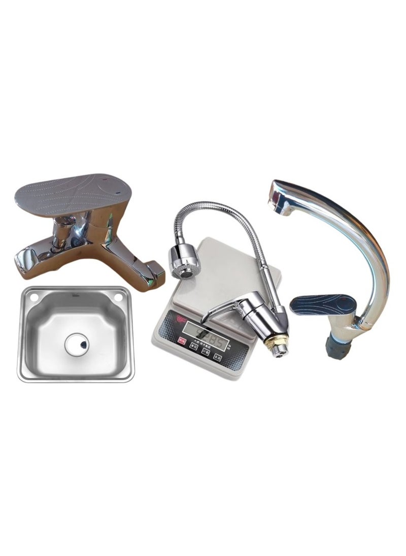 Generic 3-piece mixer set with large sink, 62 cm x 45 cm, including drain  - Image 1