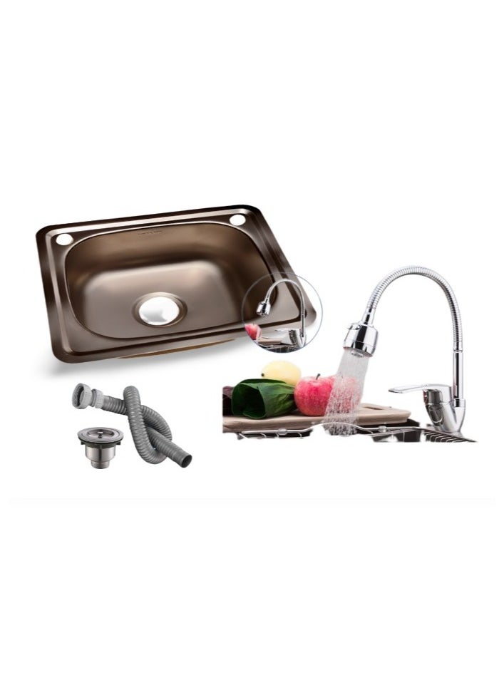 Generic 3-piece mixer set with large sink, 62 cm x 45 cm, including drain  - Image 3