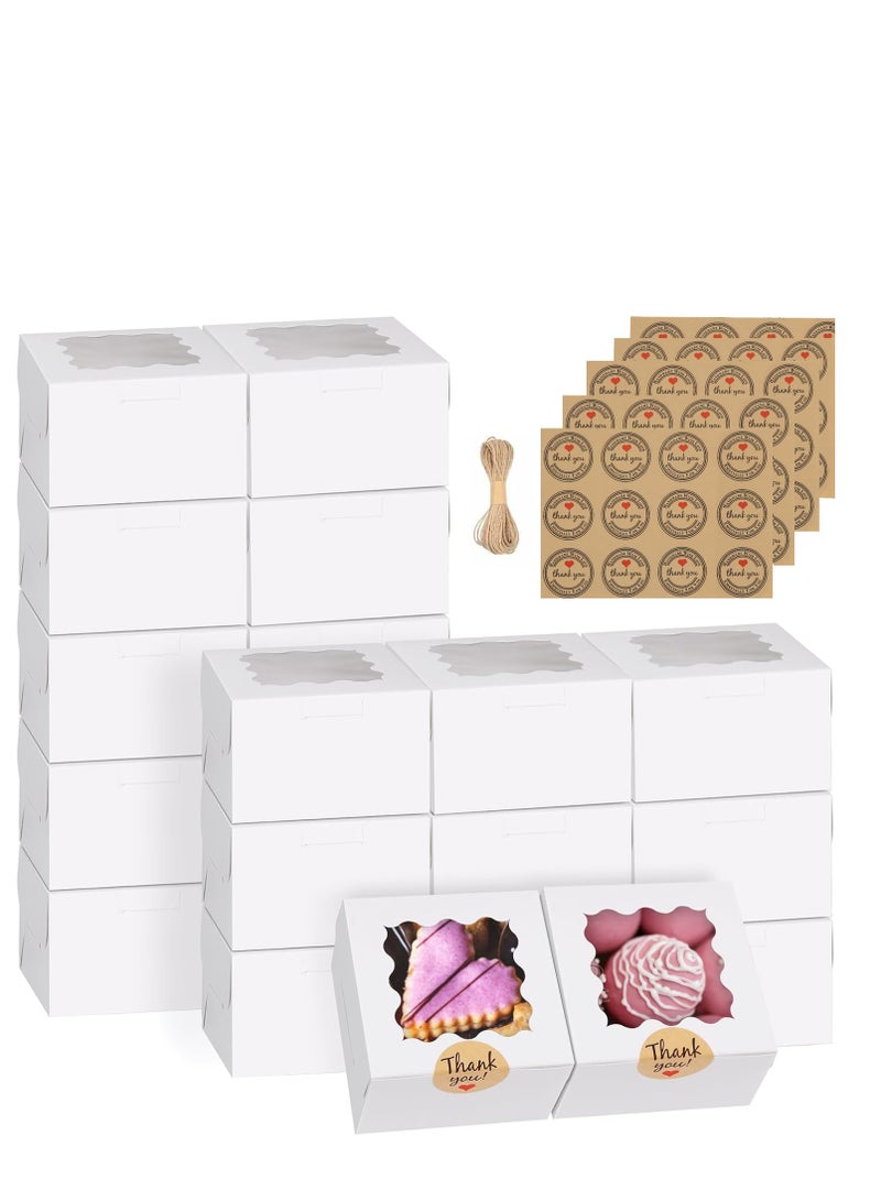 60pcs Small Cookie Boxes with Window,,4x4x2.5inches Thick Bakery Boxes with Stickers Dessert &  Cookie Boxes for Mini Cake Treat Dessert Pastry Donuts Macaroon Strawberries Chocolate - Image 1