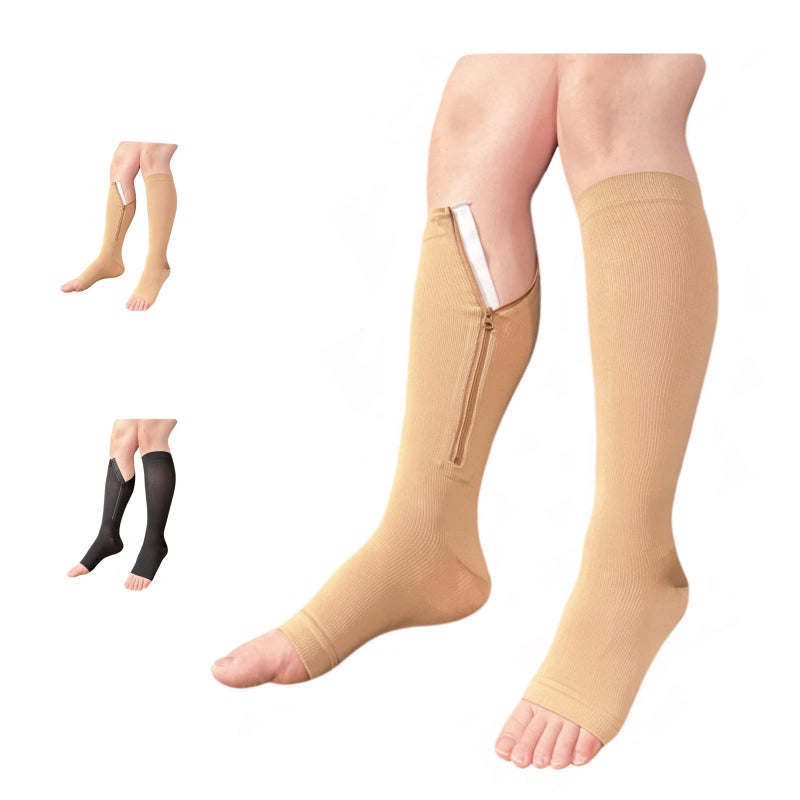 Ziperior Open Toe 15-20 mmHg Compression Grade Calf Pain Leg Inside Zipper Socks (Nude, Large-X-Large) - Image 2